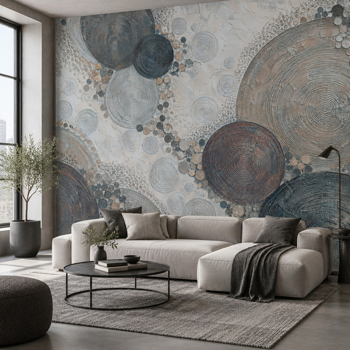 Abstract Concentric Circles Wallpaper Textured Geometric Wall Mural