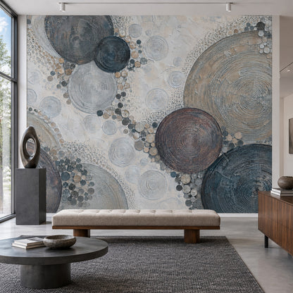 Abstract Concentric Circles Wallpaper Textured Geometric Wall Mural