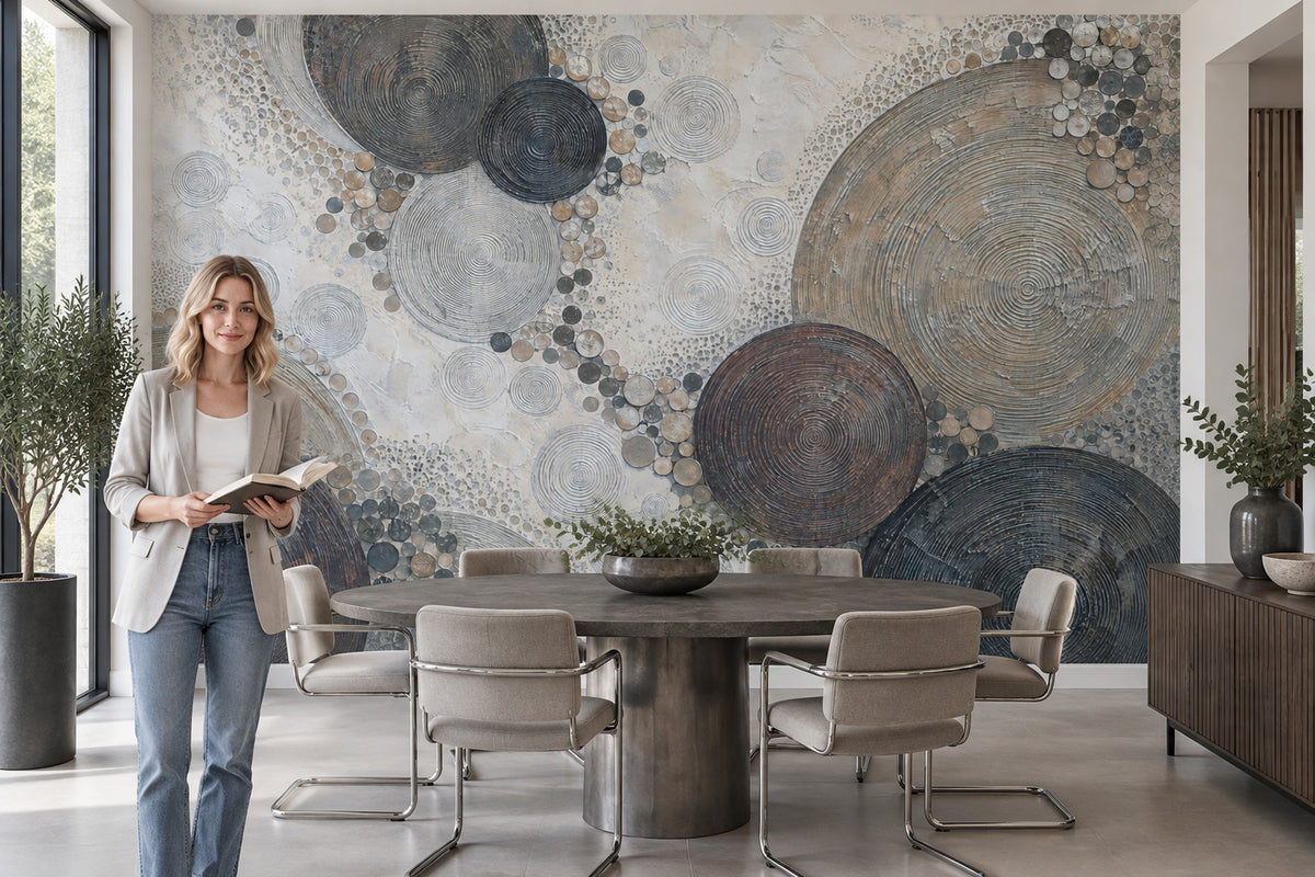 Abstract Concentric Circles Wallpaper Textured Geometric Wall Mural