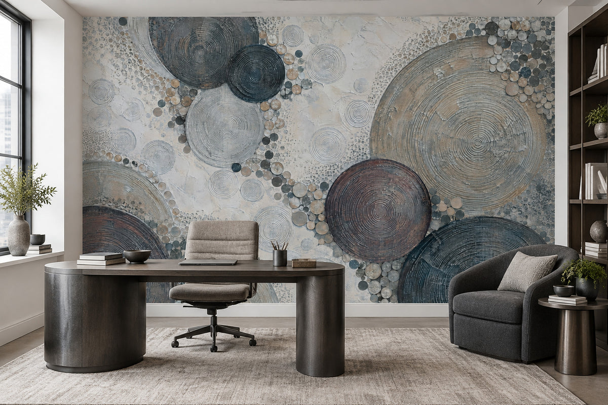 Abstract Concentric Circles Wallpaper Textured Geometric Wall Mural
