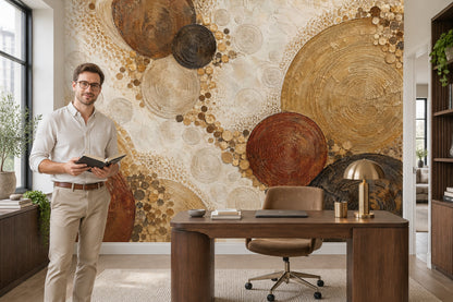 Abstract Concentric Circles Wallpaper Gold Accents Wall Mural