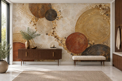 Abstract Concentric Circles Wallpaper Gold Accents Wall Mural