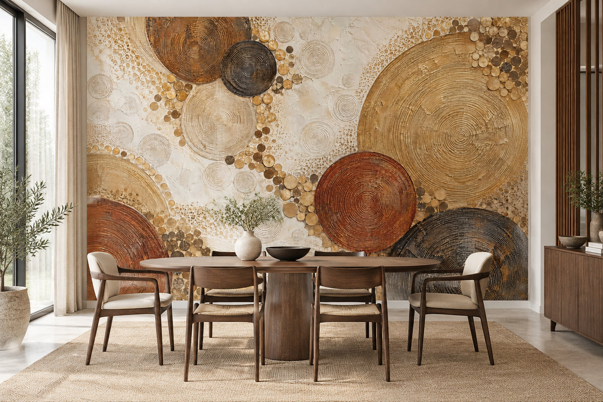 Abstract Concentric Circles Wallpaper Gold Accents Wall Mural
