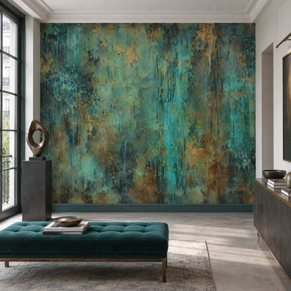 Aged Plaster Texture Wallpaper Muted Green Industrial Wall Mural