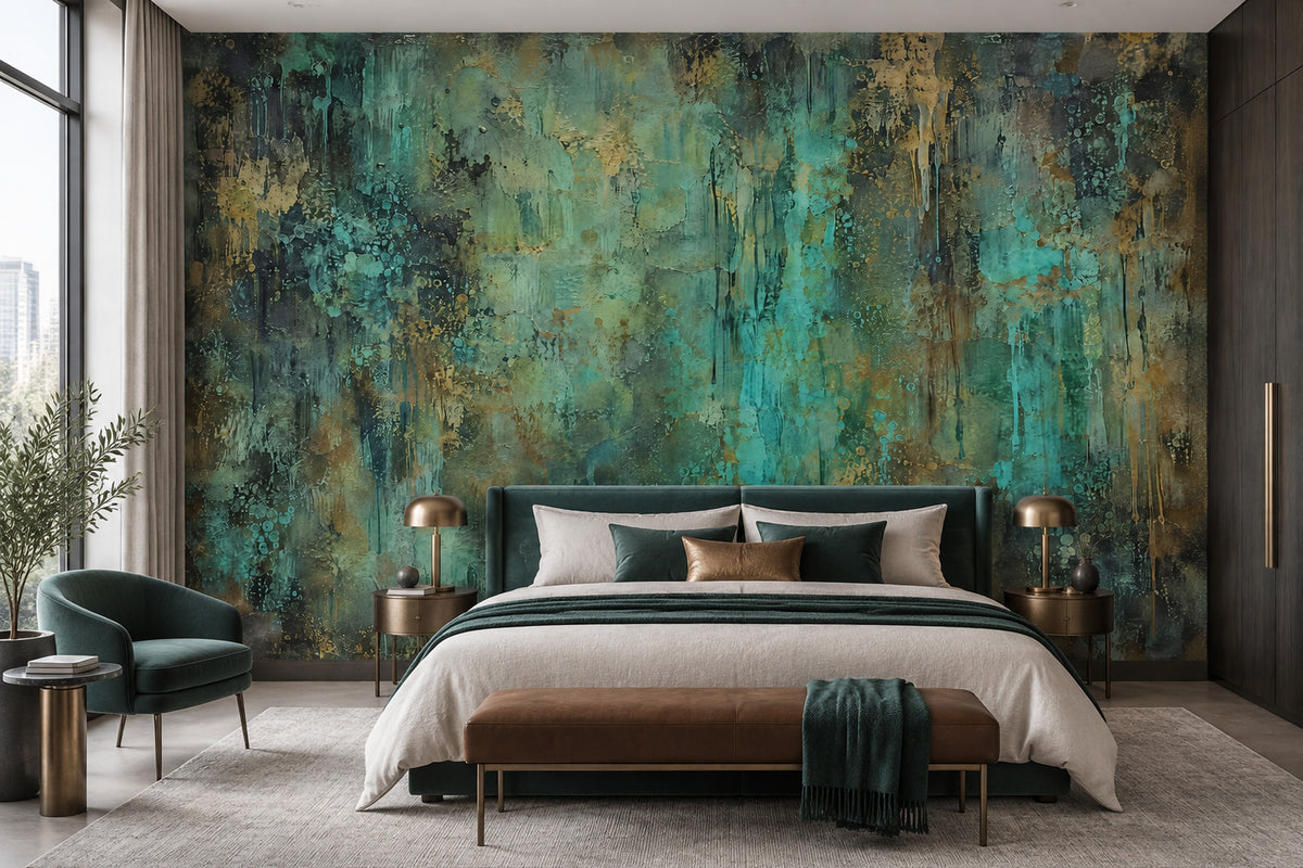 Aged Plaster Texture Wallpaper Muted Green Industrial Wall Mural