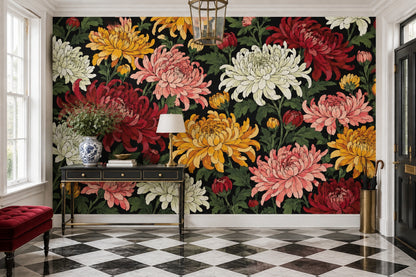 Chrysanthemum Flowers Wallpaper Dark Floral Wall Mural