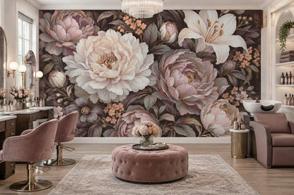 Vintage Peony And Lily Wallpaper Dark Floral Wall Mural