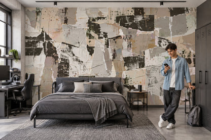 Torn Paper Collage Wallpaper Neutral Grunge Wall Mural