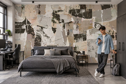 Torn Paper Collage Wallpaper Neutral Grunge Wall Mural