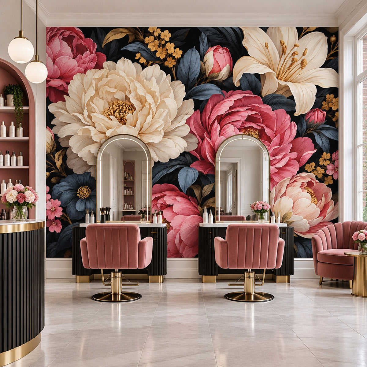 Peony And Lily Blooms Wallpaper Dark Floral Wall Mural