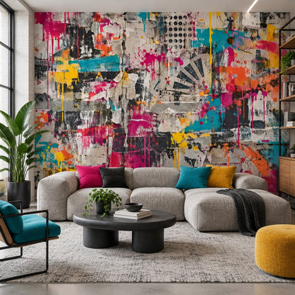 Graffiti Collage Concrete Wallpaper Urban Abstract Wall Mural