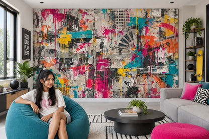 Graffiti Collage Concrete Wallpaper Urban Abstract Wall Mural