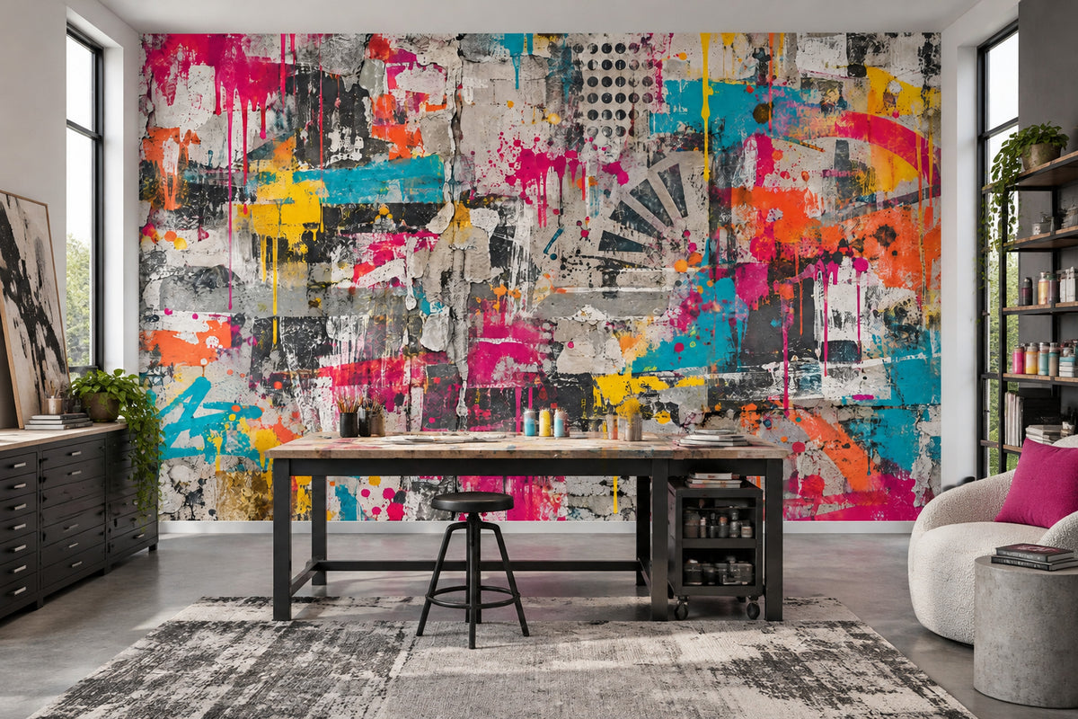 Graffiti Collage Concrete Wallpaper Urban Abstract Wall Mural
