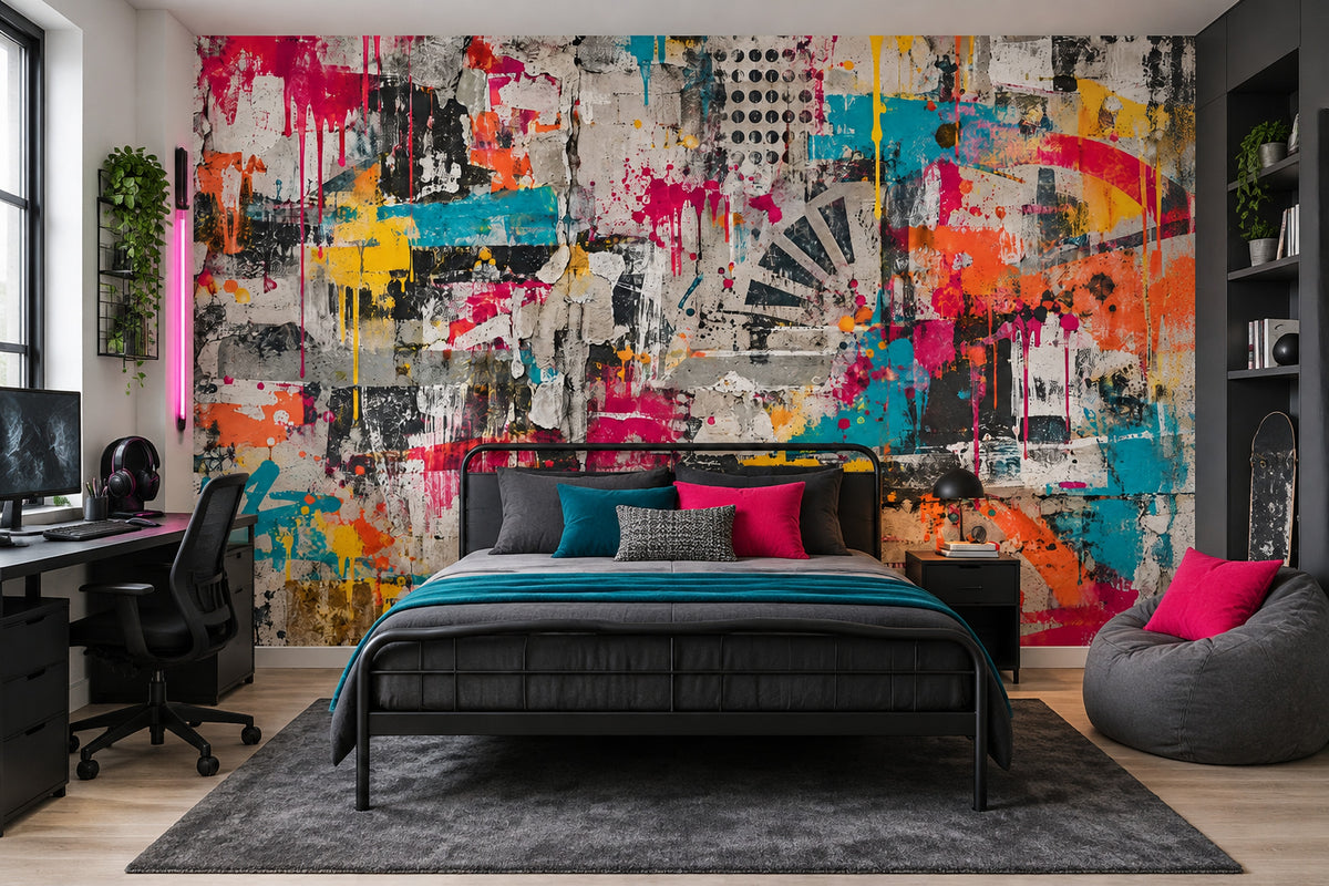 Graffiti Collage Concrete Wallpaper Urban Abstract Wall Mural