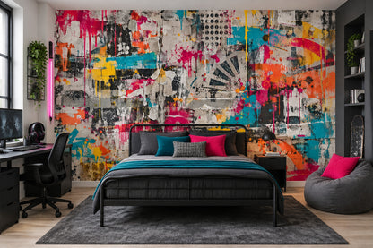 Graffiti Collage Concrete Wallpaper Urban Abstract Wall Mural