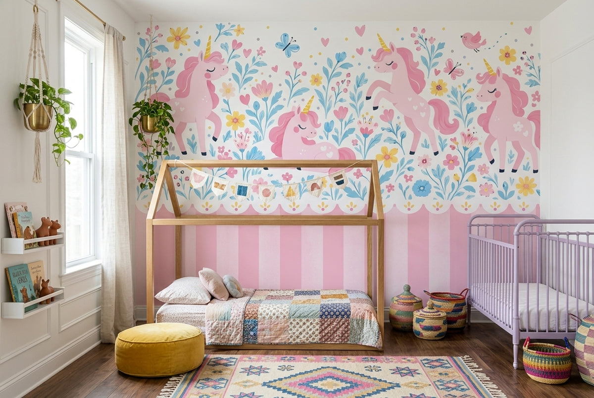 Pink Unicorns Wallpaper Pastel Fairy Tale Wall Mural
