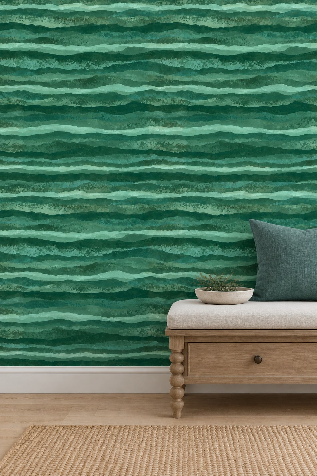 Abstract Green Watercolor Waves Wallpaper Wavy Stripes