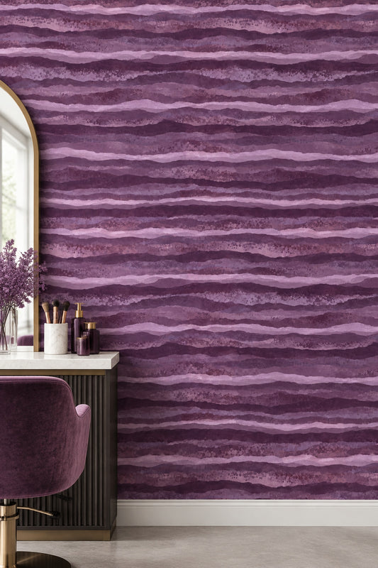 Watercolor Wavy Stripes Wallpaper Purple Background
