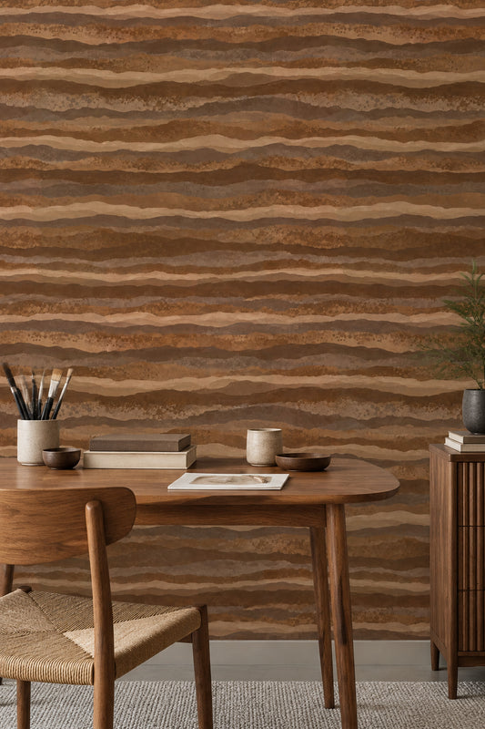 Sediment Layers Wallpaper Wavy Earth Tones