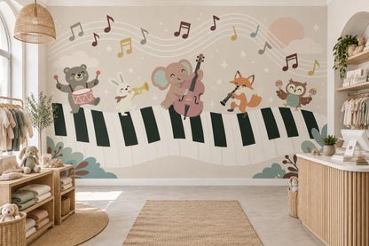 Woodland Animal Band Wallpaper Muted Green Music Wall Mural