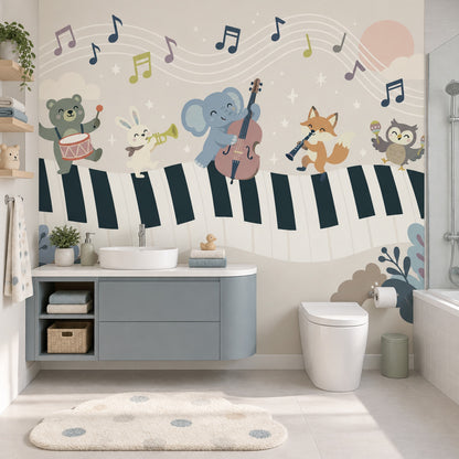 Animal Jazz Band Wallpaper Pastel Nursery Wall Mural