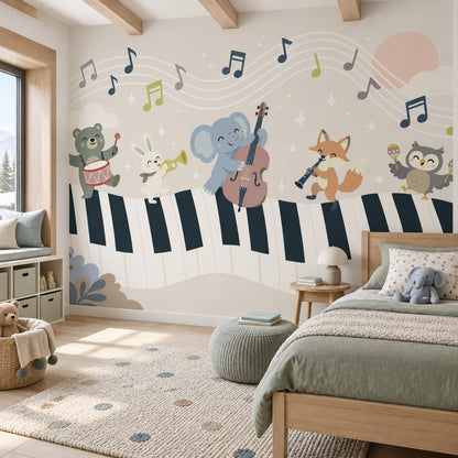 Animal Jazz Band Wallpaper Pastel Nursery Wall Mural