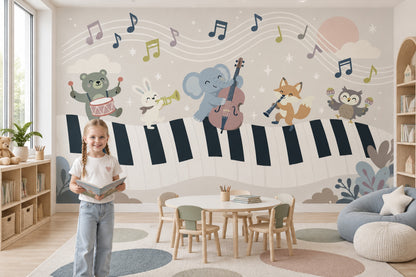 Animal Jazz Band Wallpaper Pastel Nursery Wall Mural