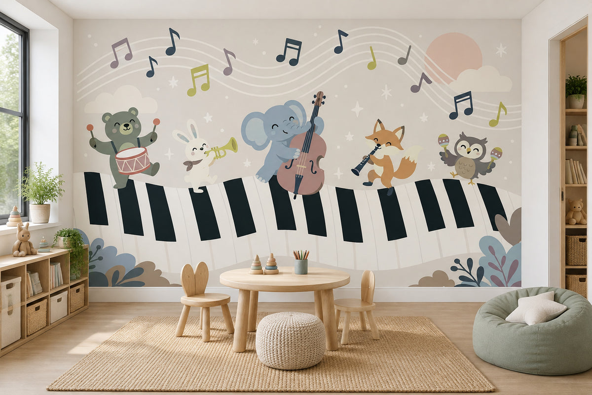 Animal Jazz Band Wallpaper Pastel Nursery Wall Mural