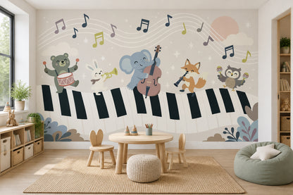 Animal Jazz Band Wallpaper Pastel Nursery Wall Mural