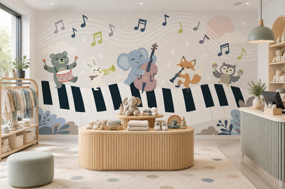 Animal Jazz Band Wallpaper Pastel Nursery Wall Mural