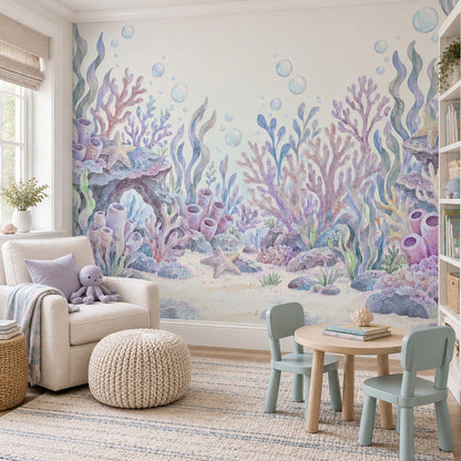 Pastel Coral Reef Wallpaper Watercolor Underwater Wall Mural