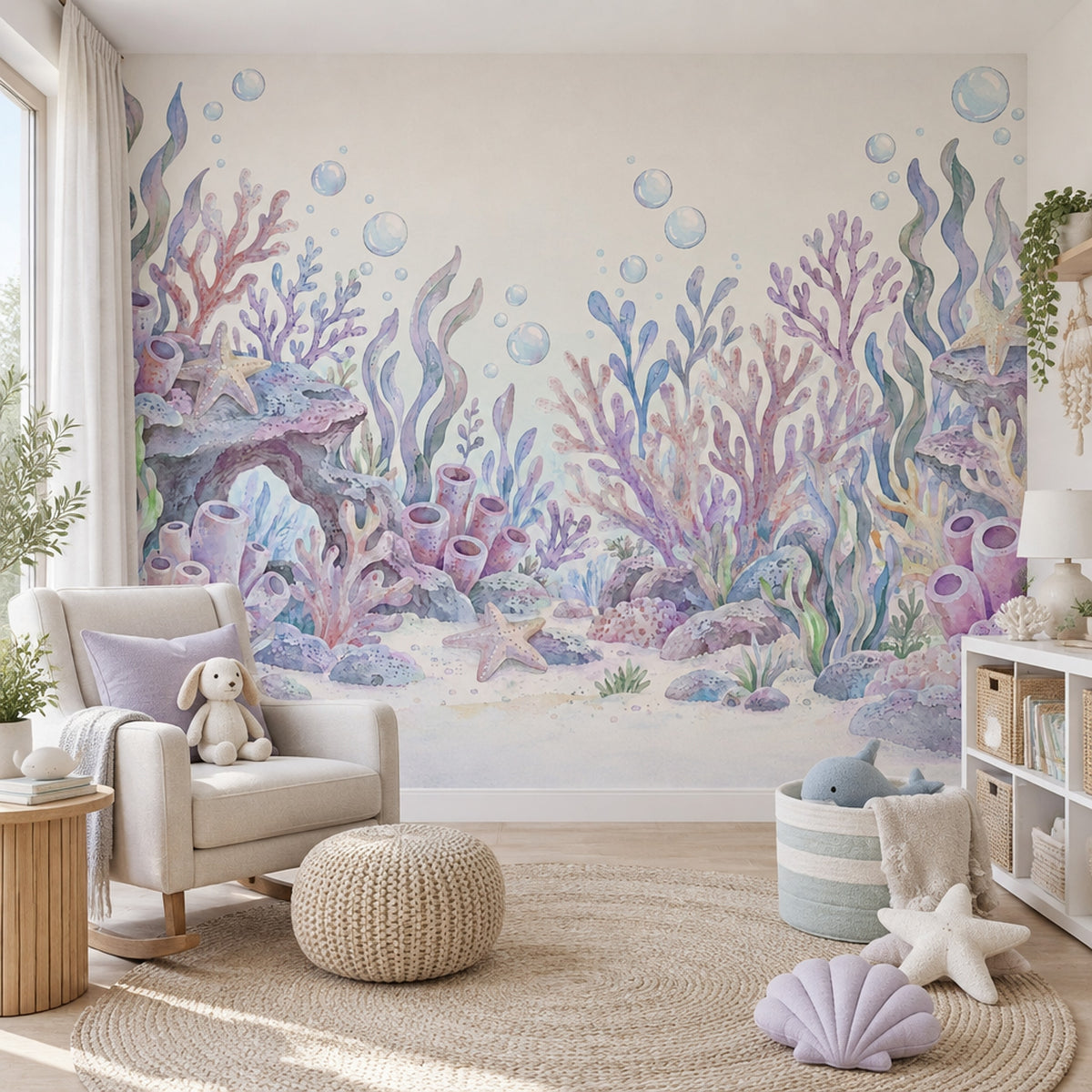 Pastel Coral Reef Wallpaper Watercolor Underwater Wall Mural
