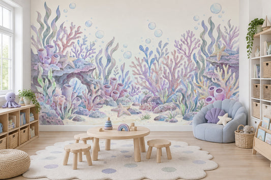 Pastel Coral Reef Wallpaper Watercolor Underwater Wall Mural