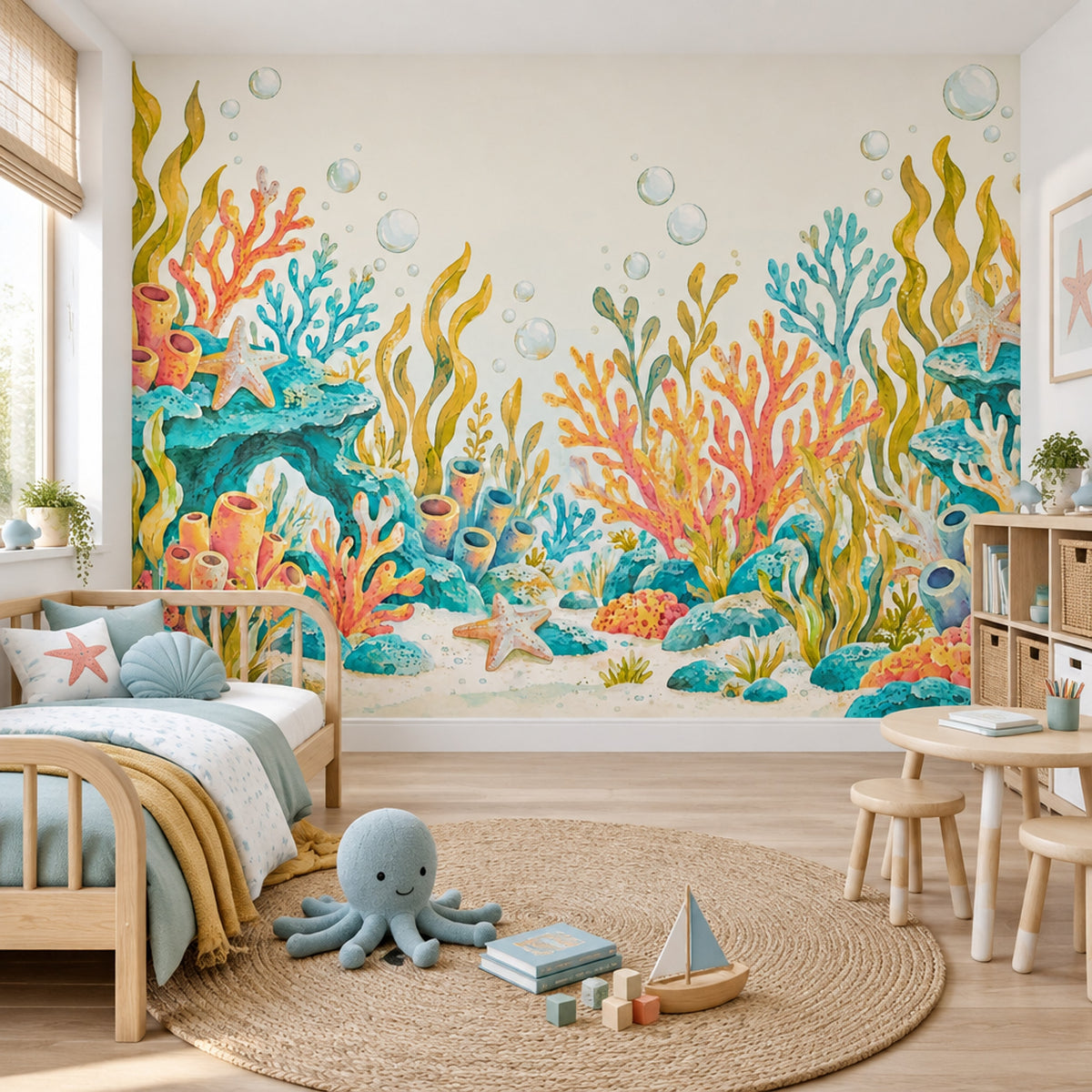 Watercolor Coral Reef Wallpaper Underwater Wall Mural