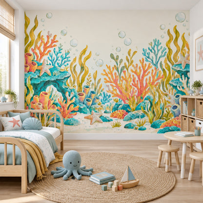 Watercolor Coral Reef Wallpaper Underwater Wall Mural