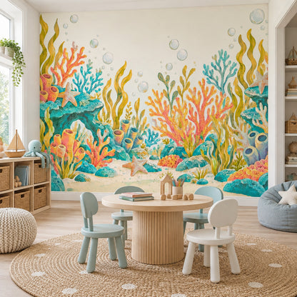 Watercolor Coral Reef Wallpaper Underwater Wall Mural