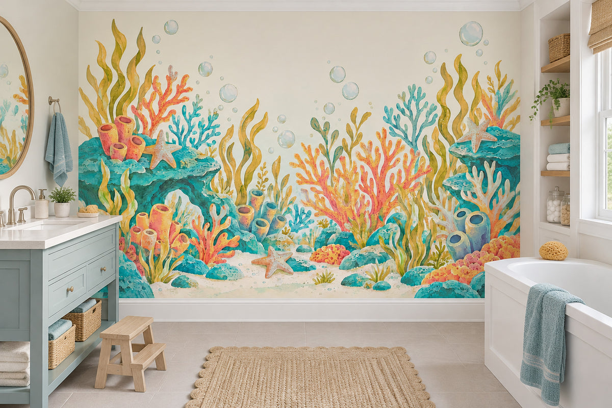 Watercolor Coral Reef Wallpaper Underwater Wall Mural
