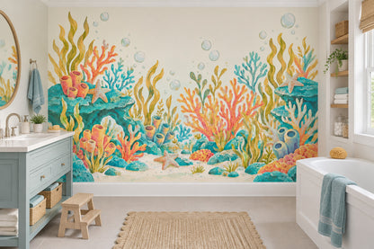 Watercolor Coral Reef Wallpaper Underwater Wall Mural