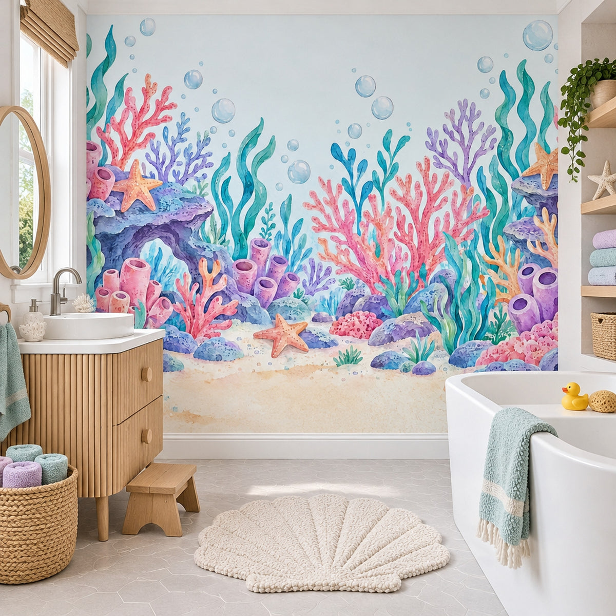 Watercolor Coral Reef Wallpaper Pastel Underwater Wall Mural
