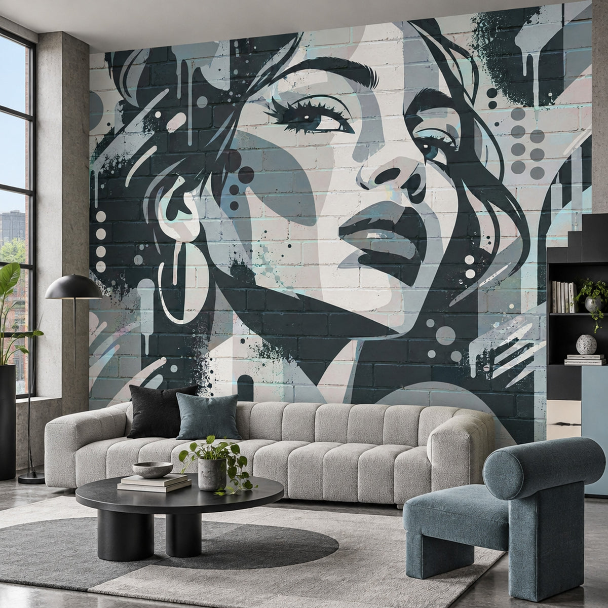 Graffiti Woman Face Wallpaper Brick Wall Texture Wall Mural