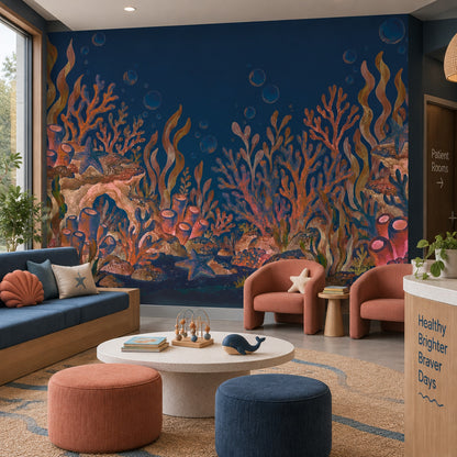 Coral Reef Seascape Wallpaper Watercolor Underwater Wall Mural