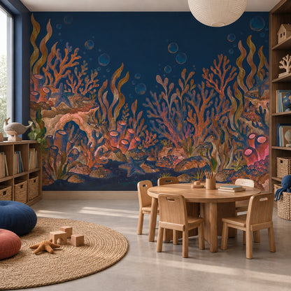 Coral Reef Seascape Wallpaper Watercolor Underwater Wall Mural