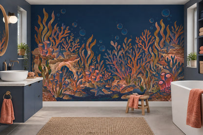 Coral Reef Seascape Wallpaper Watercolor Underwater Wall Mural