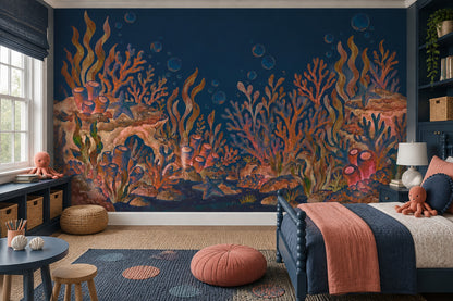 Coral Reef Seascape Wallpaper Watercolor Underwater Wall Mural