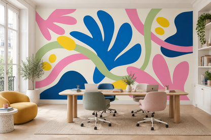 Abstract Botanical Shapes Wallpaper Colorful Organic Wall Mural
