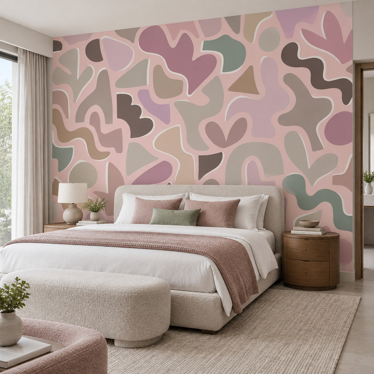 Organic Abstract Shapes Wallpaper Pastel Contours Wall Mural