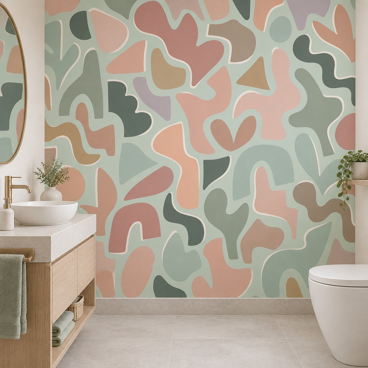 Organic Pastel Shapes Wallpaper Mint Green Modern Wall Mural