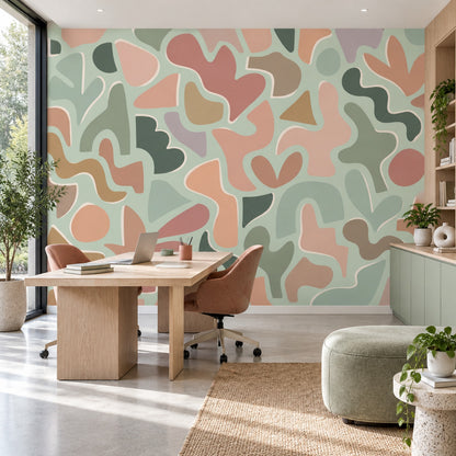 Organic Pastel Shapes Wallpaper Mint Green Modern Wall Mural