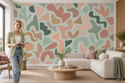 Organic Pastel Shapes Wallpaper Mint Green Modern Wall Mural
