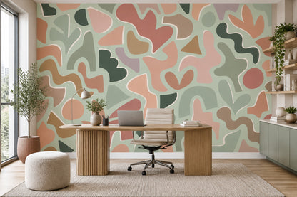 Organic Pastel Shapes Wallpaper Mint Green Modern Wall Mural